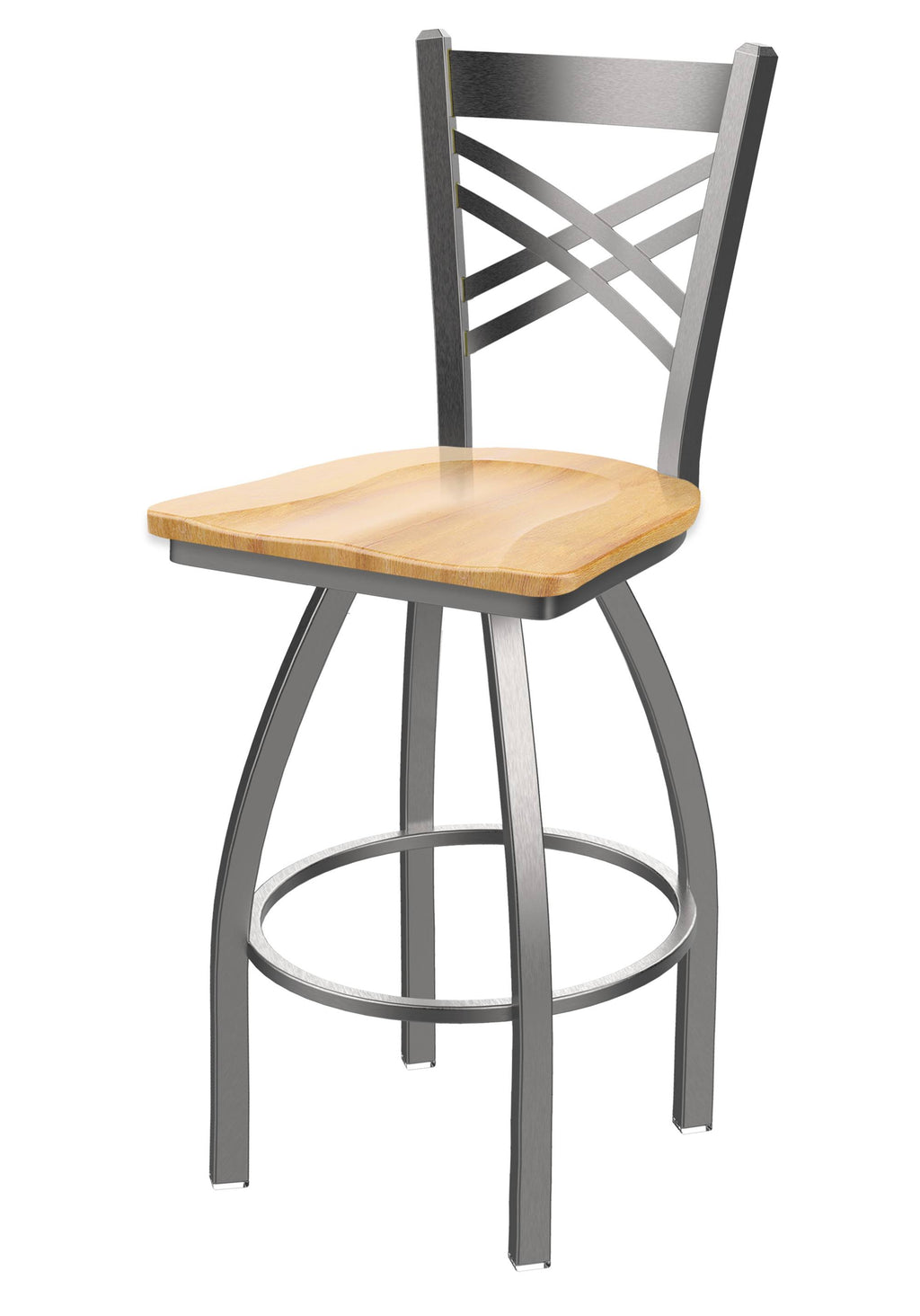 Swivel Counter Stool with Stainless Finish and Natural Maple Seat C880
