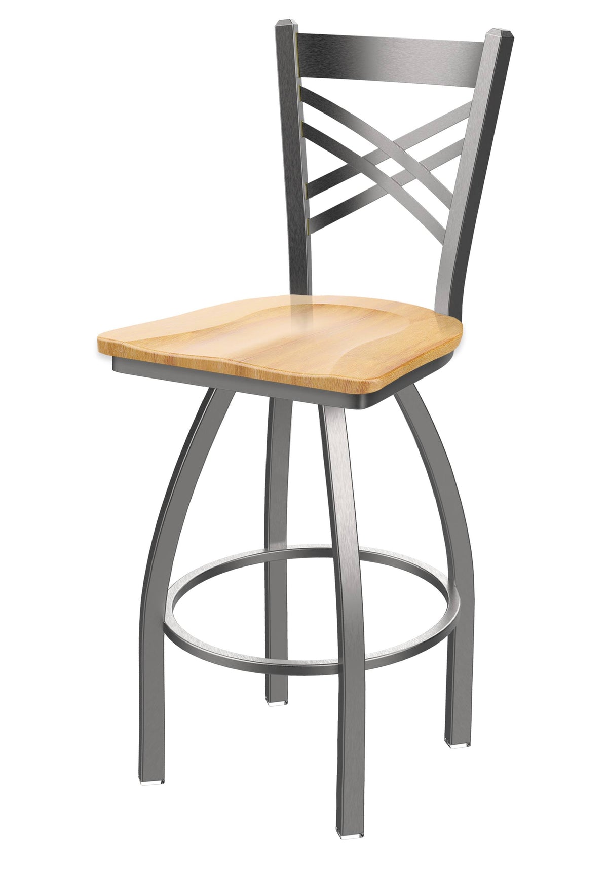 Swivel Counter Stool with Stainless Finish and Natural Maple Seat C880