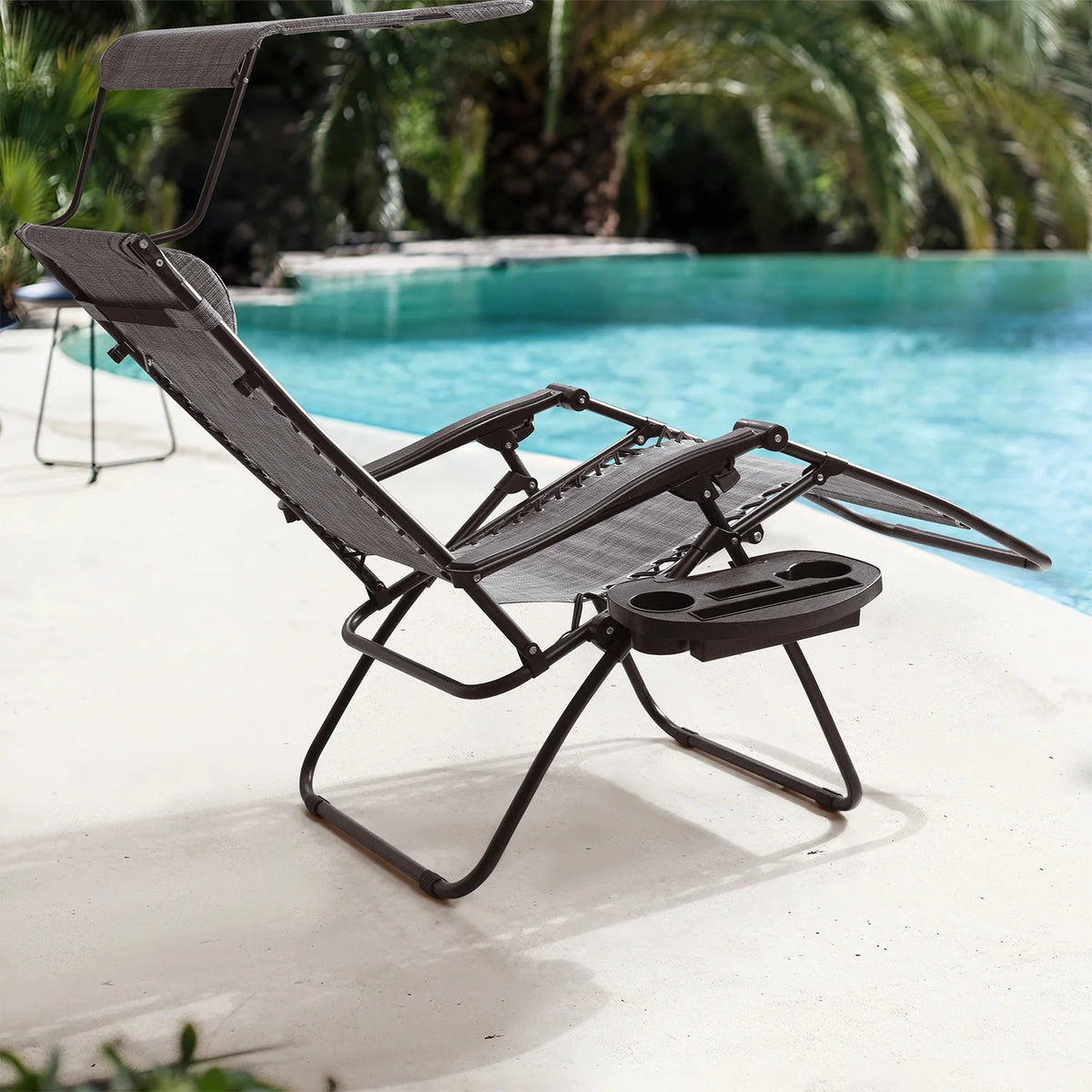 Gray Zero Gravity Folding Recliner Chair with Sunshade Canopy L26266