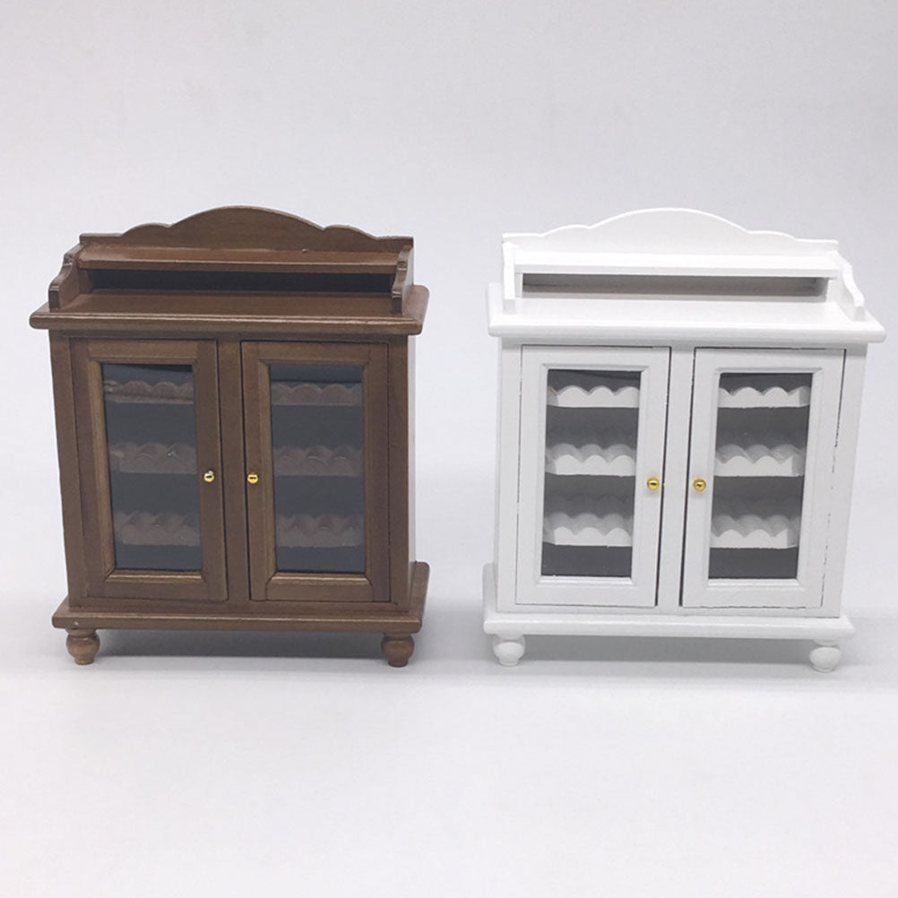 Miniature Wine Cabinet Kids Pretend Play Toy Doll House Decoration Walnut White Wood E24269