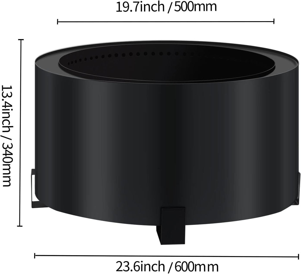 Carbon Steel Smokeless Fire Pit, 23.6-inch Diameter, Portable Wood Burning Fire Pit Q95014