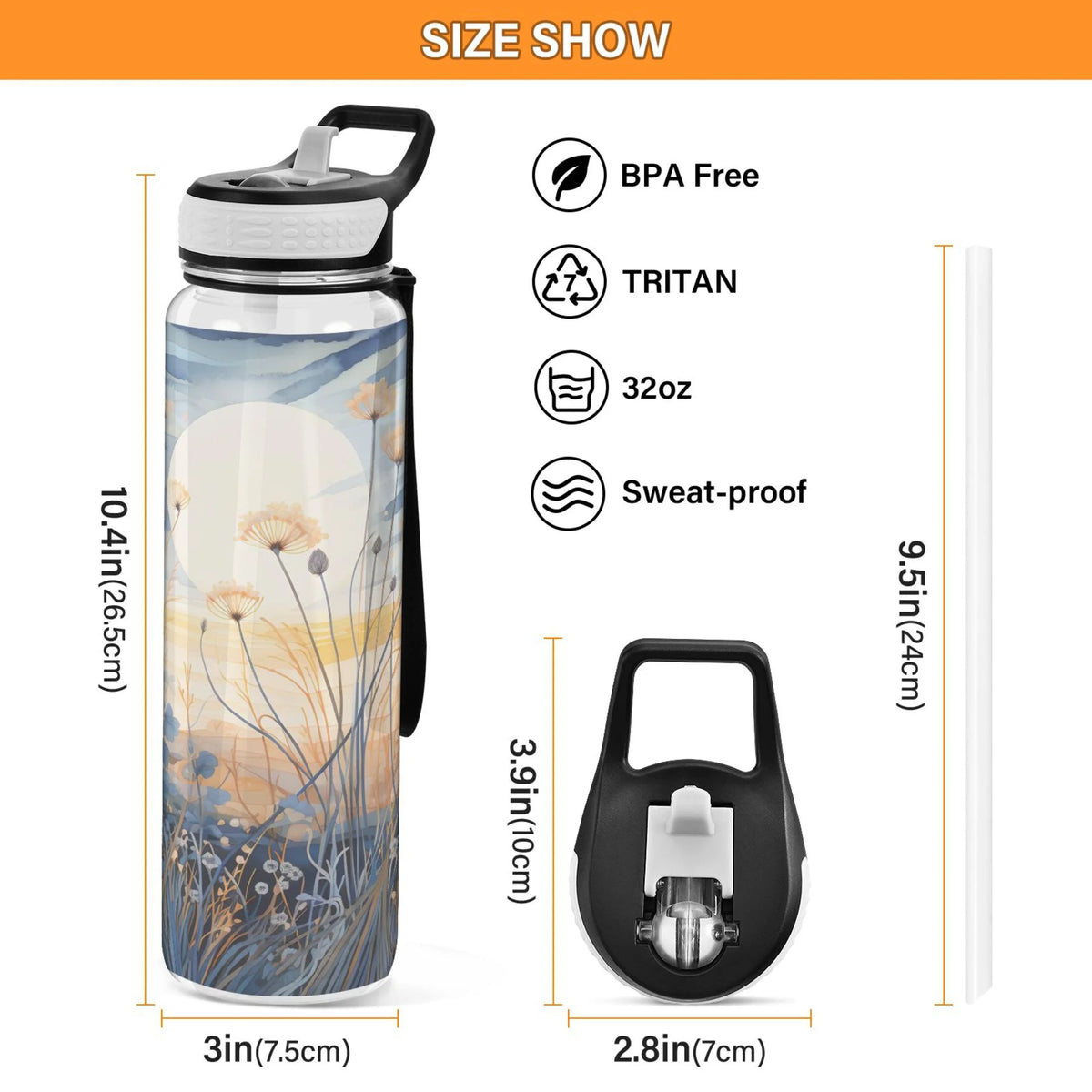 32oz Tritan Leakproof Clear Water Bottle with Straw A8562