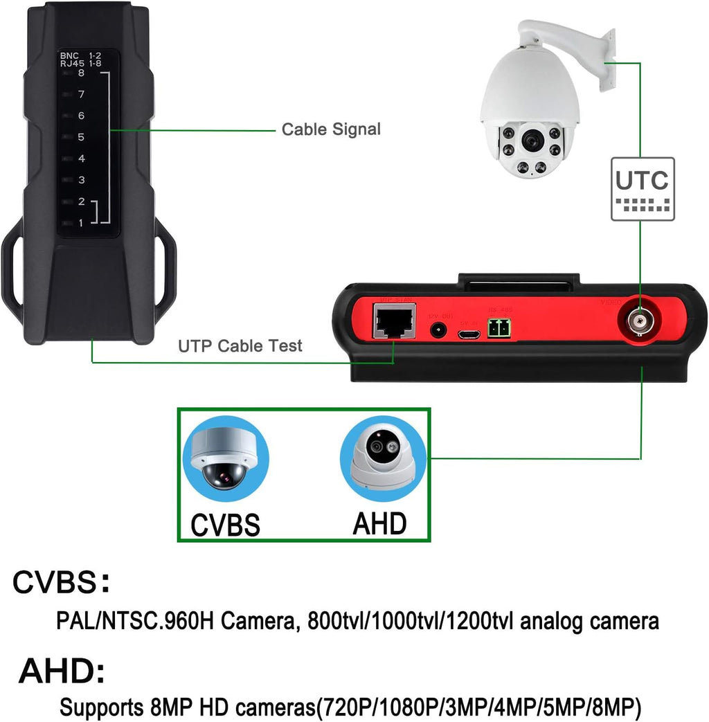Wrist CCTV Tester HD 8MP Portable Camera Tester 4.3 Inch TFT LCD Monitor Analog Video Test PTZ Control 12V Power Output D7568