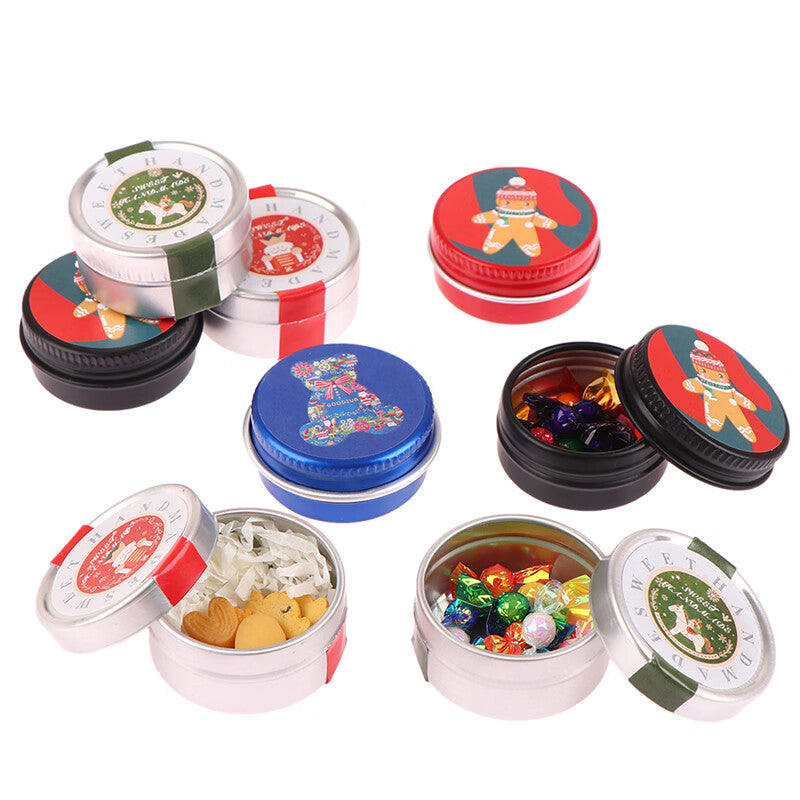 1:12 Dollhouse Miniature Christmas Cookies Biscuit Candy Gift Box Tin Box Model Decor Toy N2563