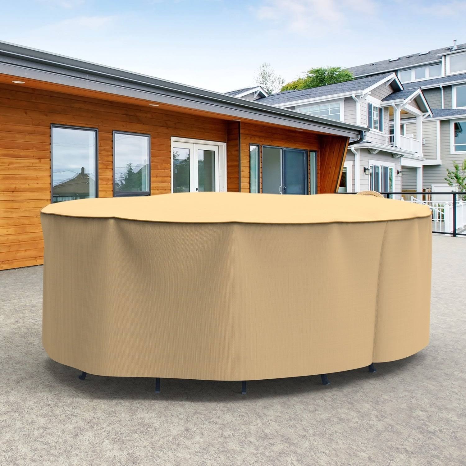 Tan Extra-Extra-Large Patio Oval Table and Chairs Combo Cover X447
