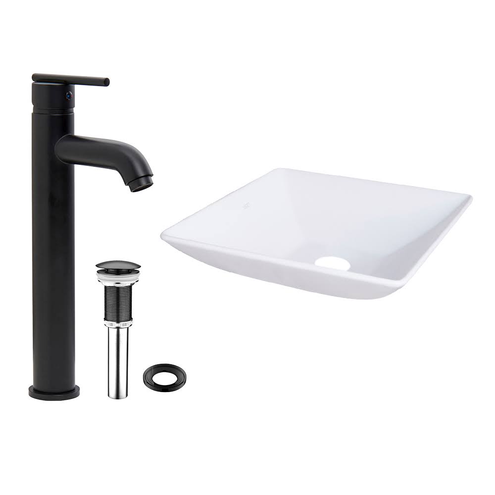 Matte Black Stone Vessel Sink and Bathroom Vessel Faucet M4525