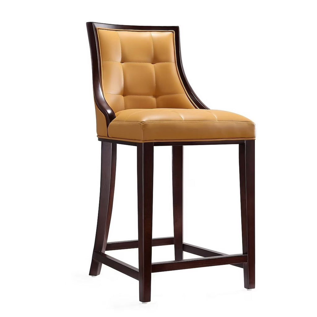 Camel and Dark Walnut Beech Wood Counter Height Bar Stool G345