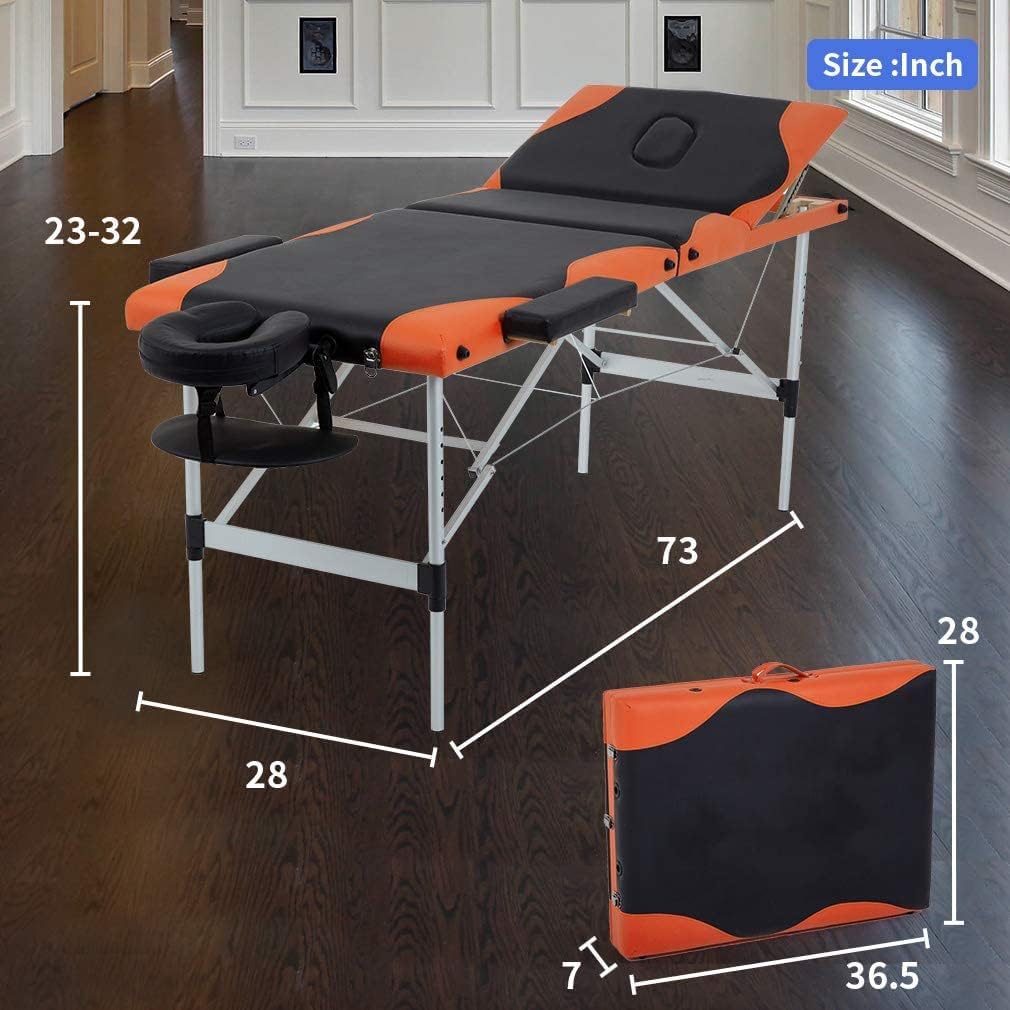 84 Inch Height Adjustable 3 Fold Aluminium Massage Table with Carry Case U340