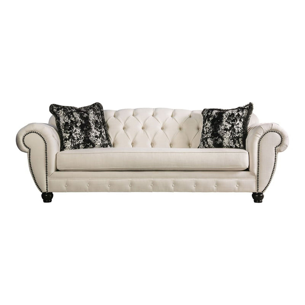 Beige/Black Transitional Fabric Sofa with Pillows A640