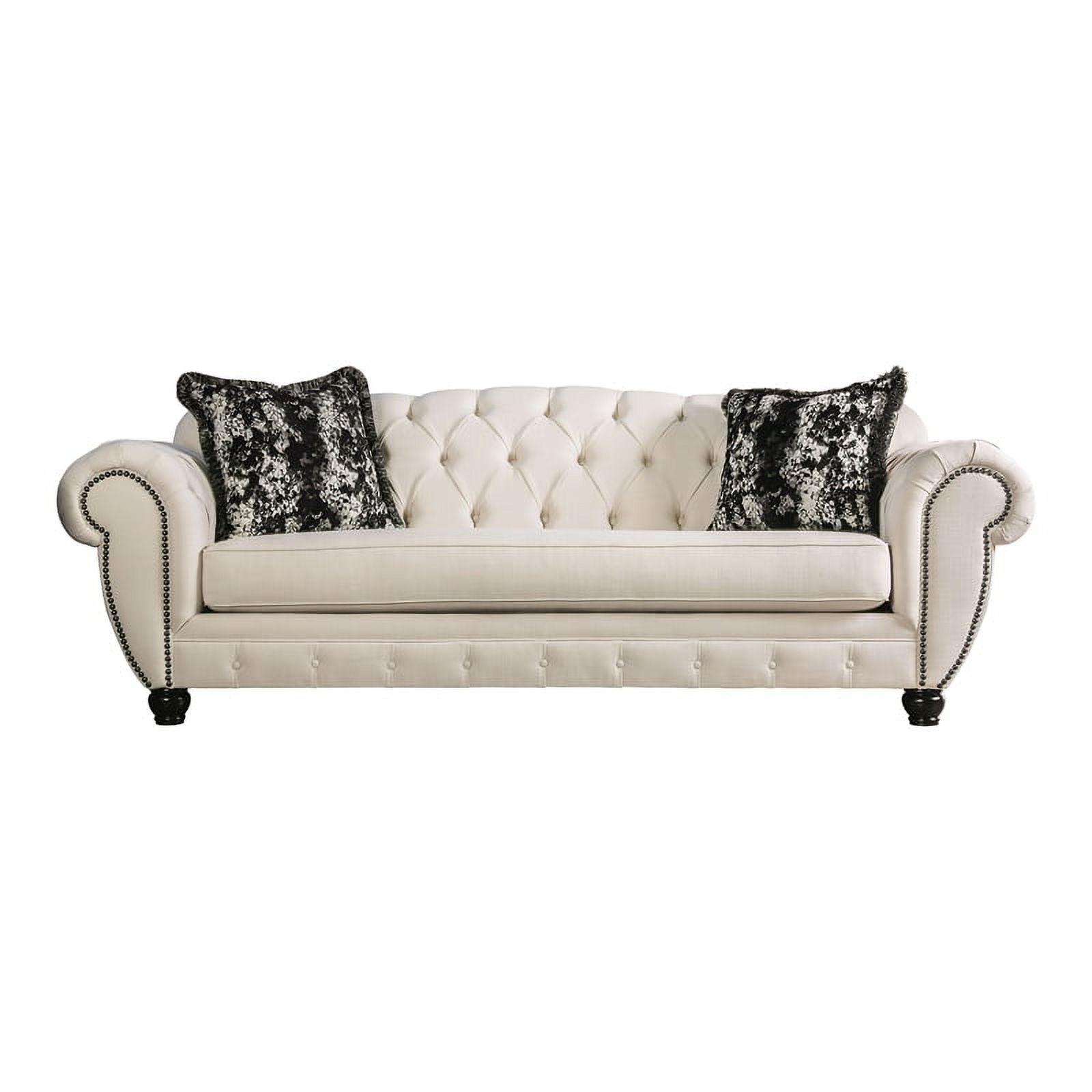 Beige/Black Transitional Fabric Sofa with Pillows A640