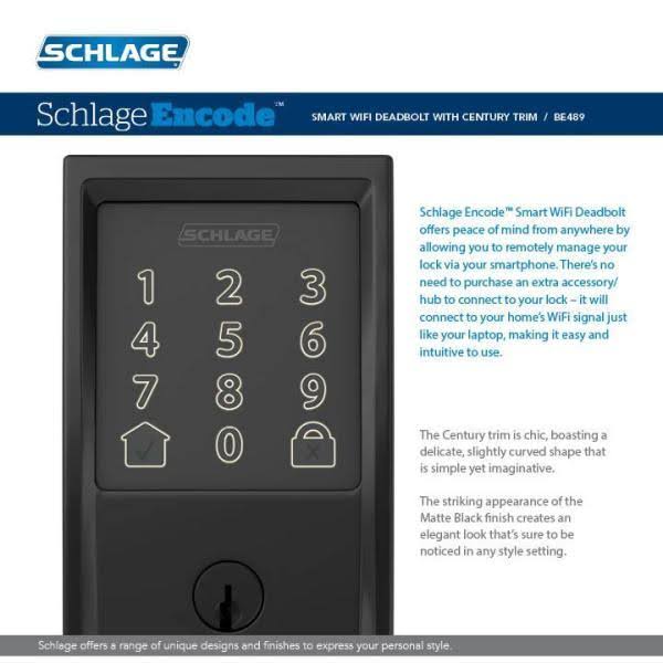 Matte Black Smart WiFi Door Lock with Alarm and Lever Handleset M415820