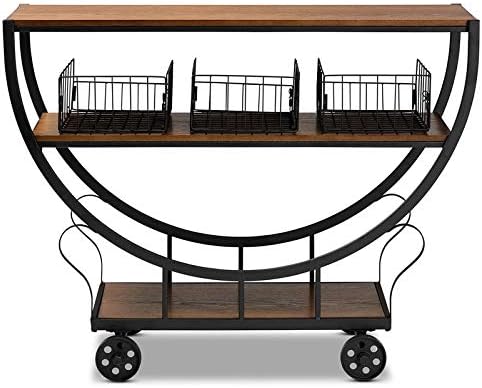 Brown Finished Wood and Black Finished Metal Console Cart O3508