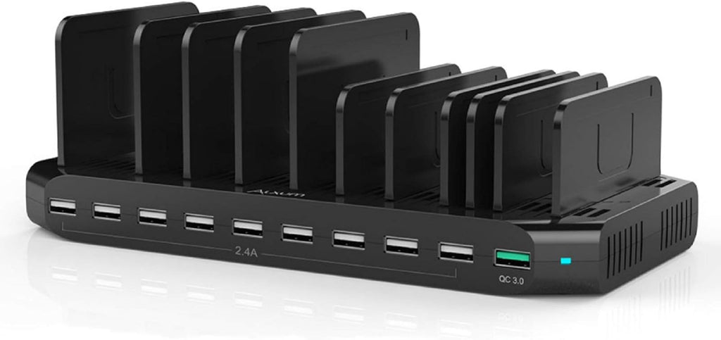Black USB Charging Station 10 Port with 2 QC 3.0, Detachable Dividers, Pack of 2 K170