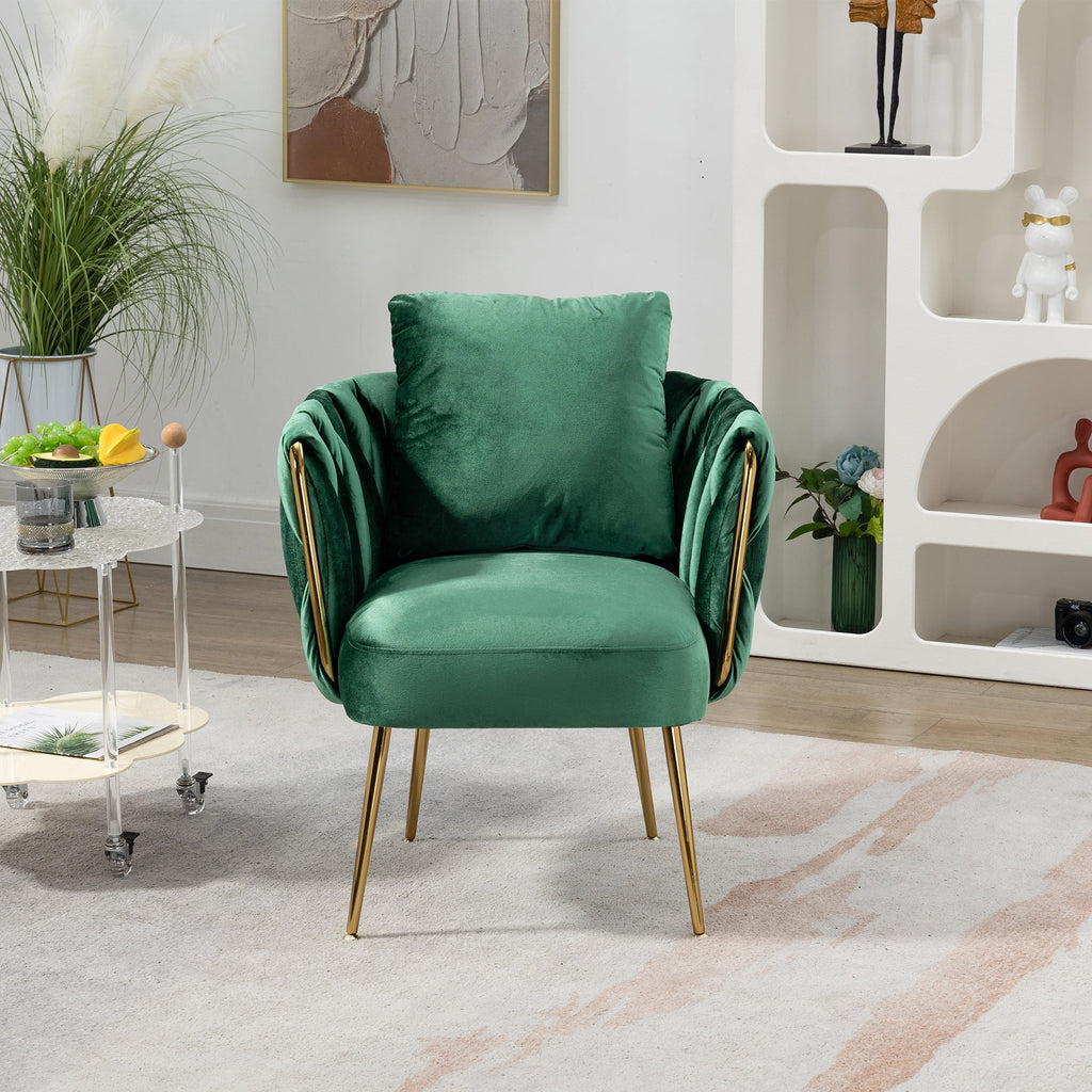 Green Velvet Accent Chair with Pillow O9999