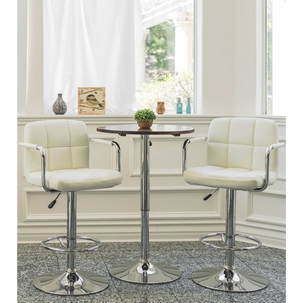 Ivory Adjustable Height Swivel Barstools with Armrest and Footrest (Set of 2) P9770