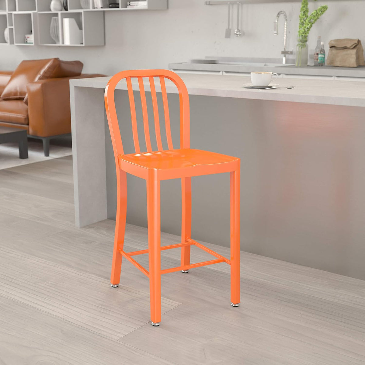 Silver Metal Indoor-Outdoor Counter Height Stool H603