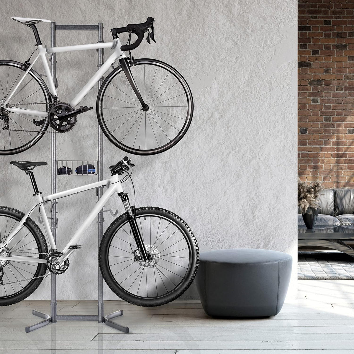4 Bike Rack Garage - Bike Storage Rack with Basket - Vertical Bike Rack - Freestanding Wall Bike Rack Holds Up to 160 lbs B253917