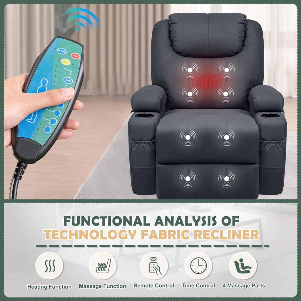 Blue Fabric Power Lift Recliner Chair with Massage and Heat E641