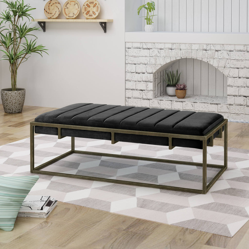 Navy Blue Velvet Ottoman Bench Q2087