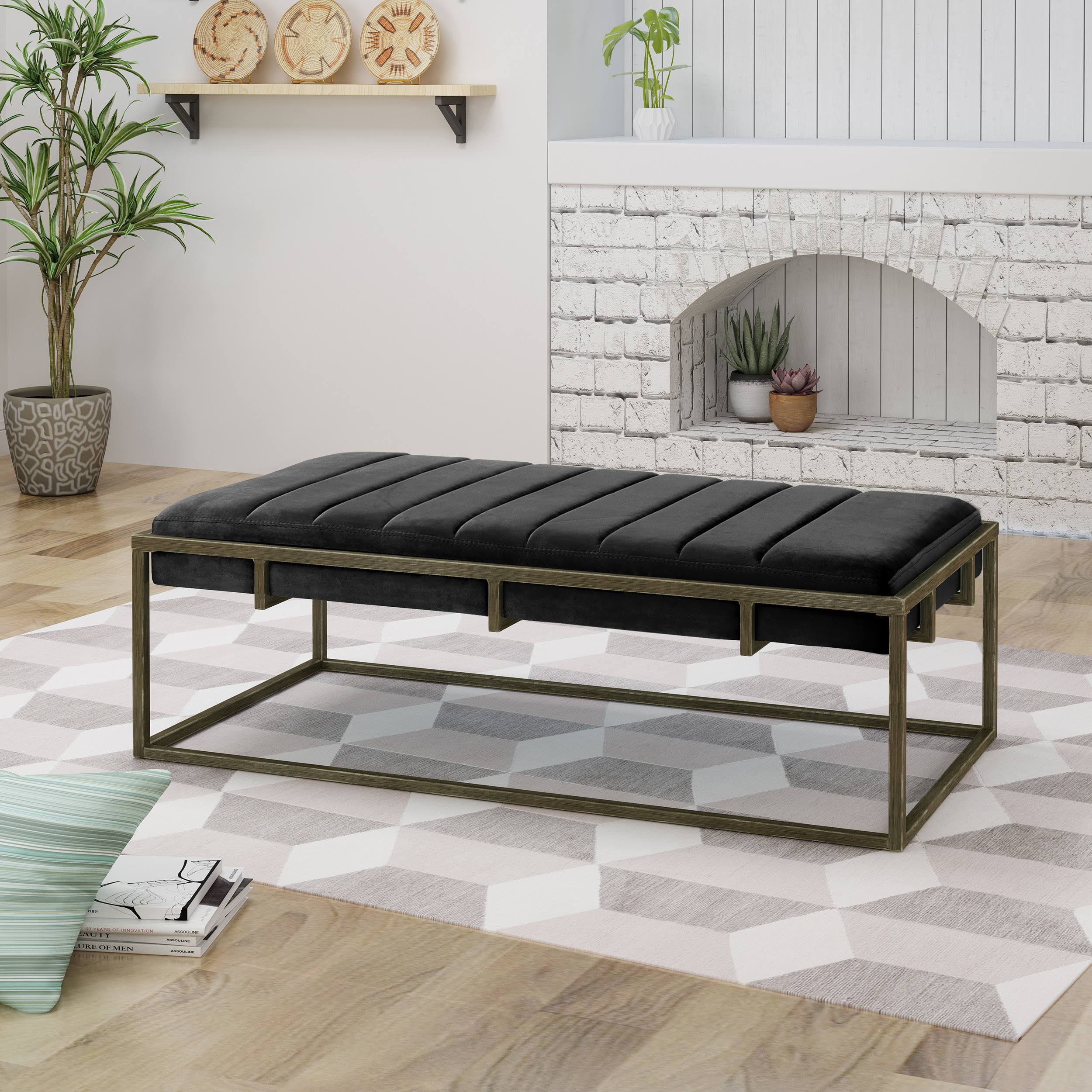 Navy Blue Velvet Ottoman Bench Q2087