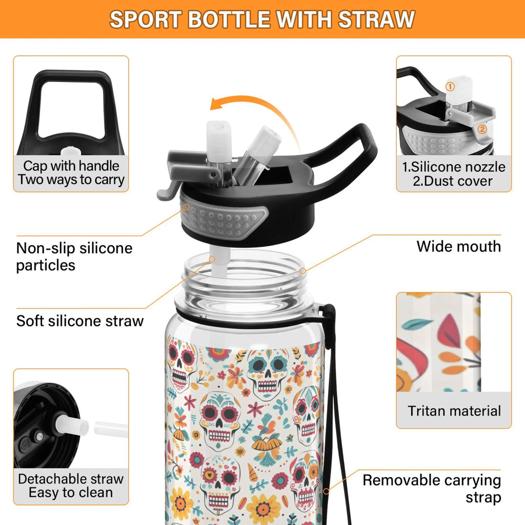 Skull Sunflowers Skeleton 32oz Tritan Leakproof Water Bottle W513