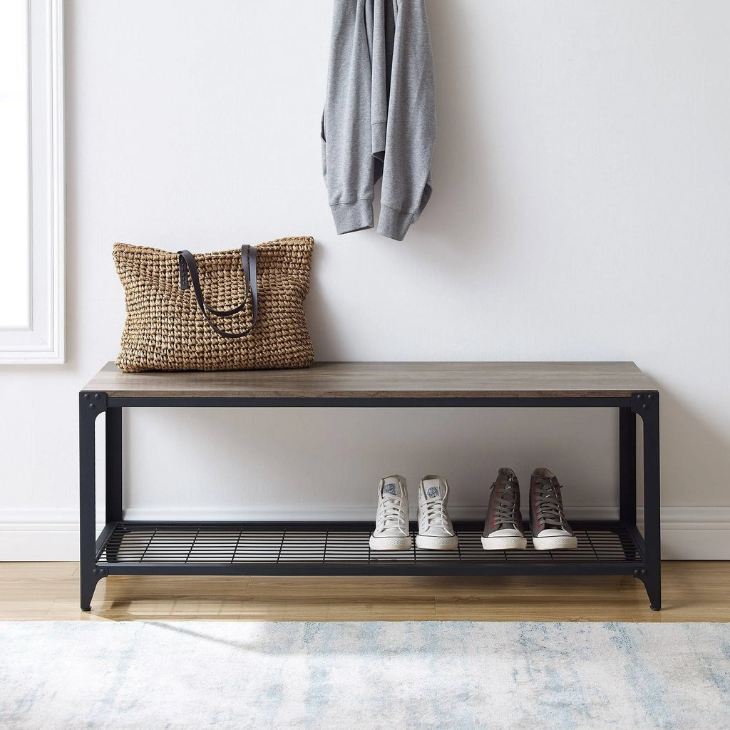 Angle Iron Entry Bench - Grey Wash U9376