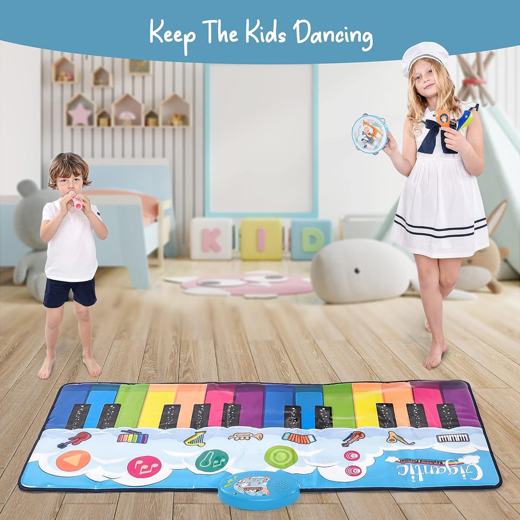 Floor Piano Mat – 24 Keys, 8 Inbuilt Sounds, with 2 Maracas, Tambourine, and Flute S10342
