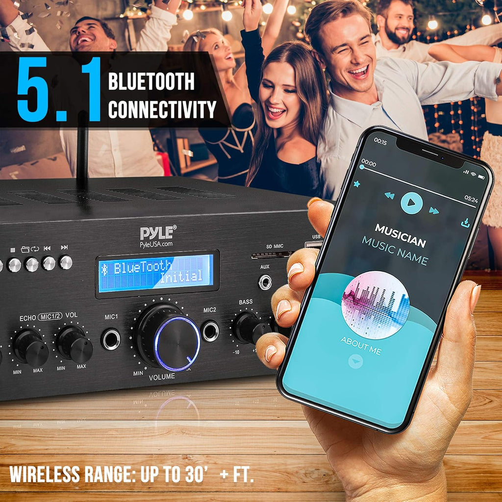 200W Dual Channel Wireless Microphone Amplifier Speaker System with USB, AUX, Echo, Radio Y456816