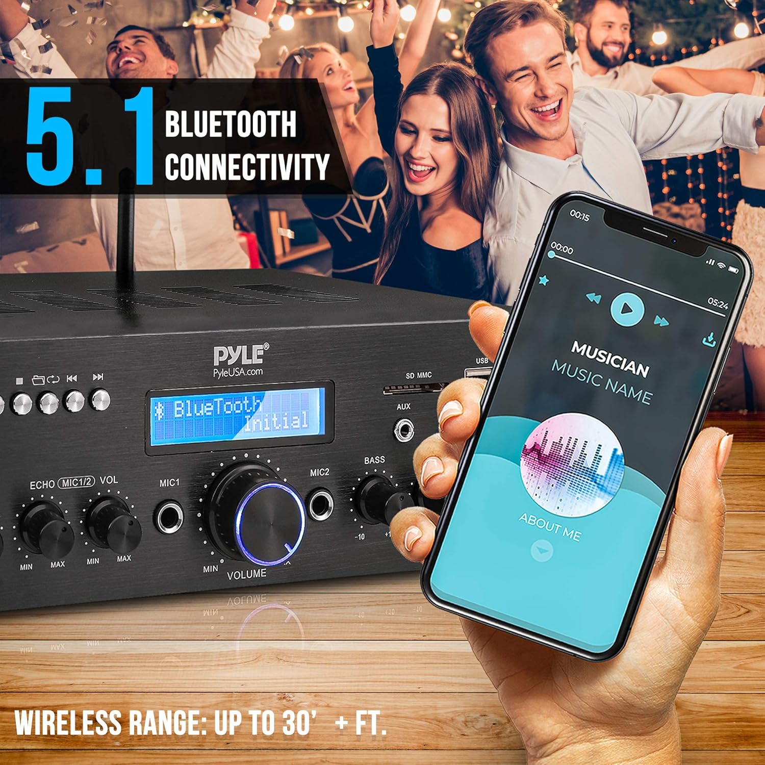 200W Dual Channel Wireless Microphone Amplifier Speaker System with USB, AUX, Echo, Radio Y456816