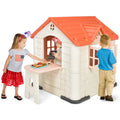 Pink Kid's Playhouse Games Cottage with 7 PCS Toy Set and Waterproof Cover O3871