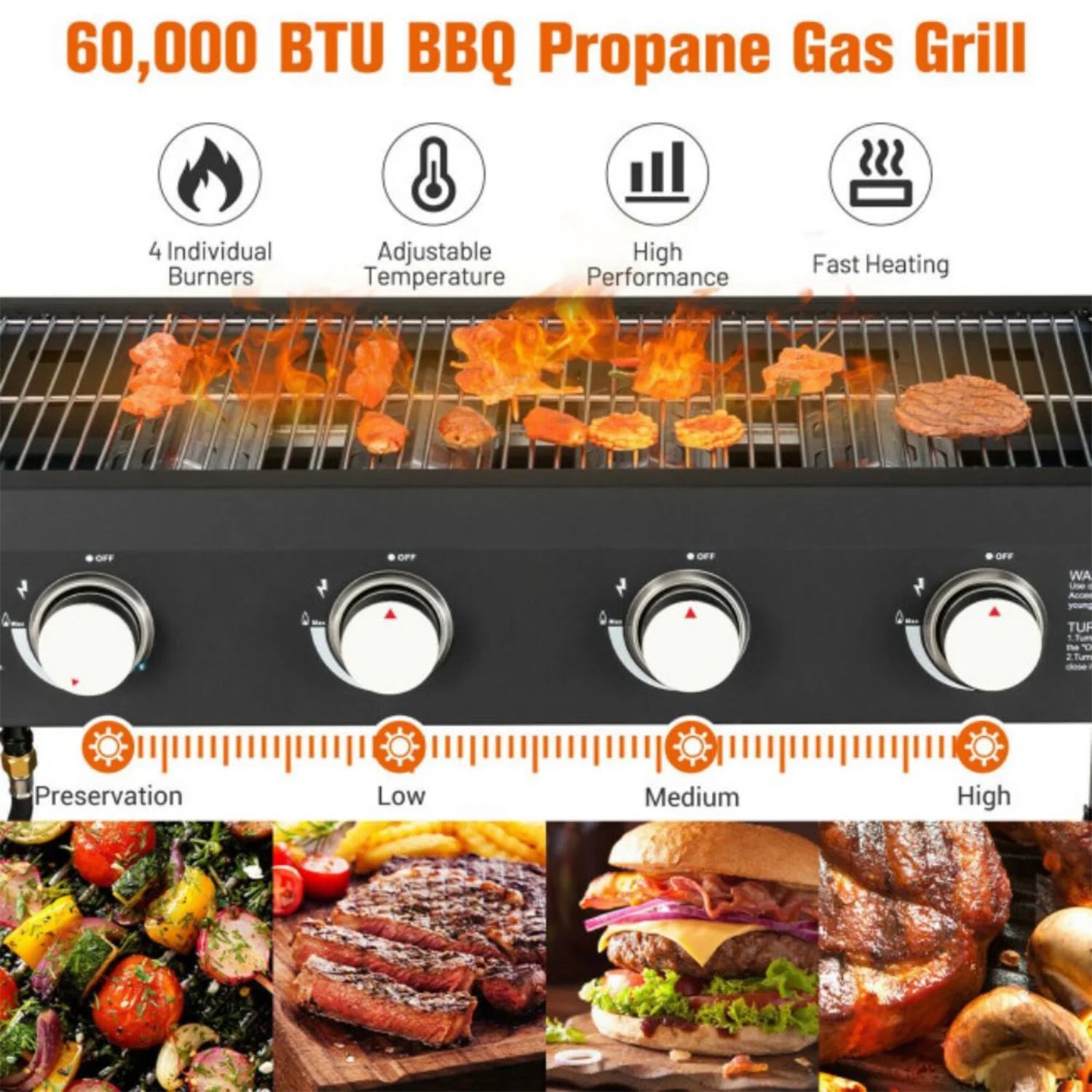 4 Burner Foldable Outdoor Propane Gas Grill S63956