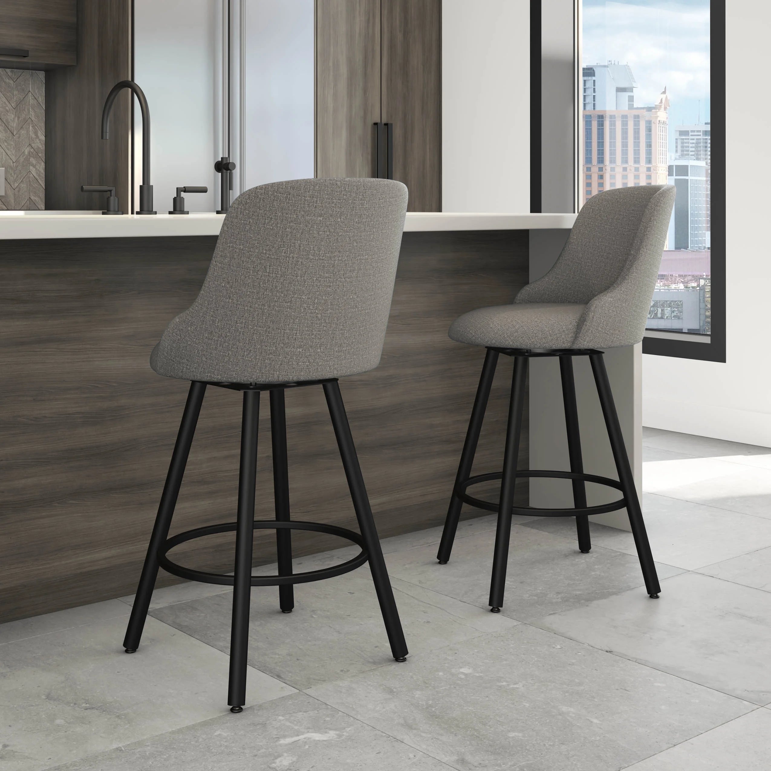 Swivel Counter Stool - Silver Grey Polyester / Black Metal G787344