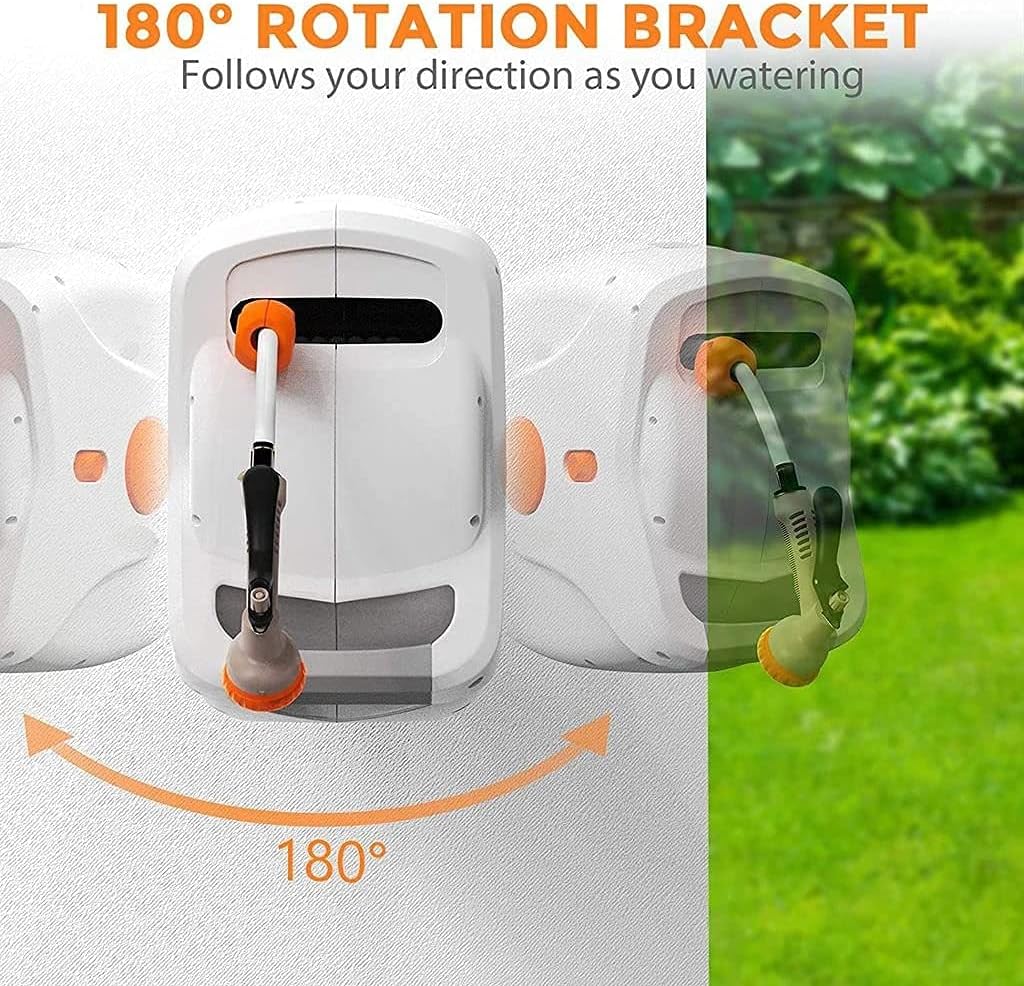 Wall Mount Retractable Garden Hose Reel, 82 FT 5/8 Inch, 8 Patterns Nozzles, Brass Connector Z886
