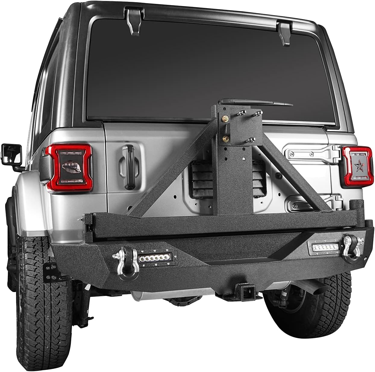 Solid Steel Rear Bumper with Spare Tire Carrier & LED Floodlights A916309