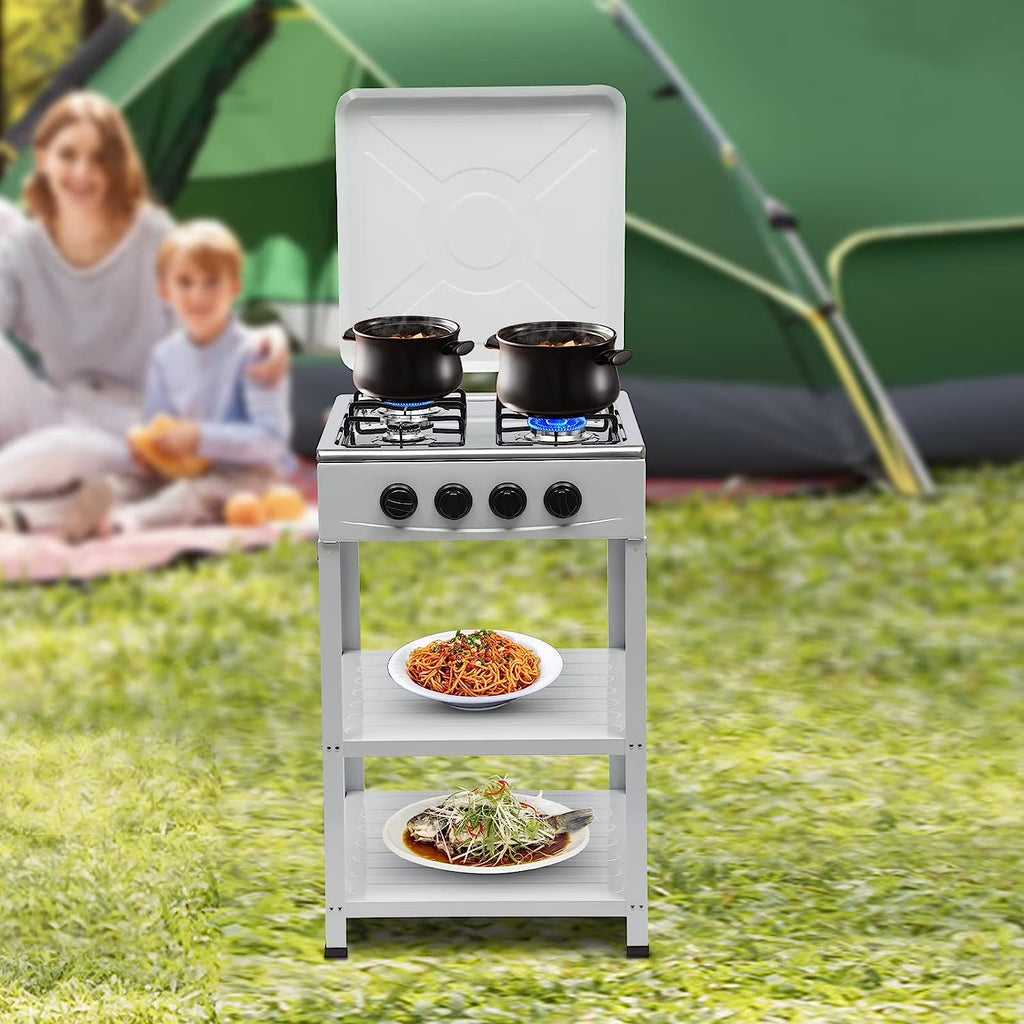 Portable 4 Burner Gas Stove with Support Leg Stand and Storage Rack J1771