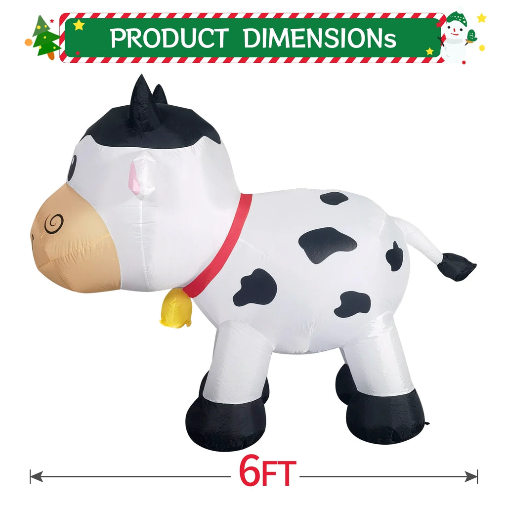 6FT Christmas Cow Inflatables Outdoor Yard Decorations with Built-in LED Lights W341