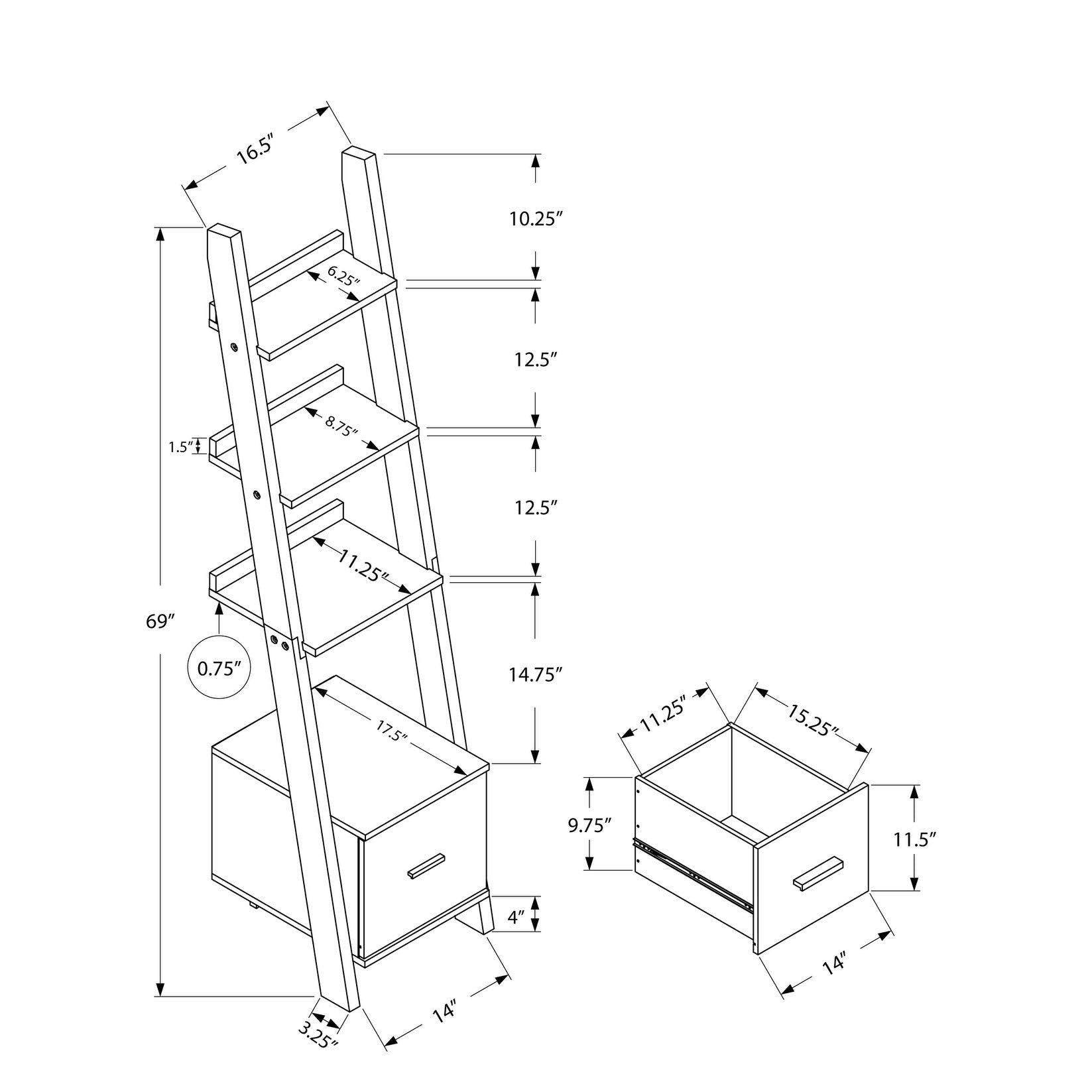 Dark Taupe Ladder Bookcase with Storage Drawer A97142