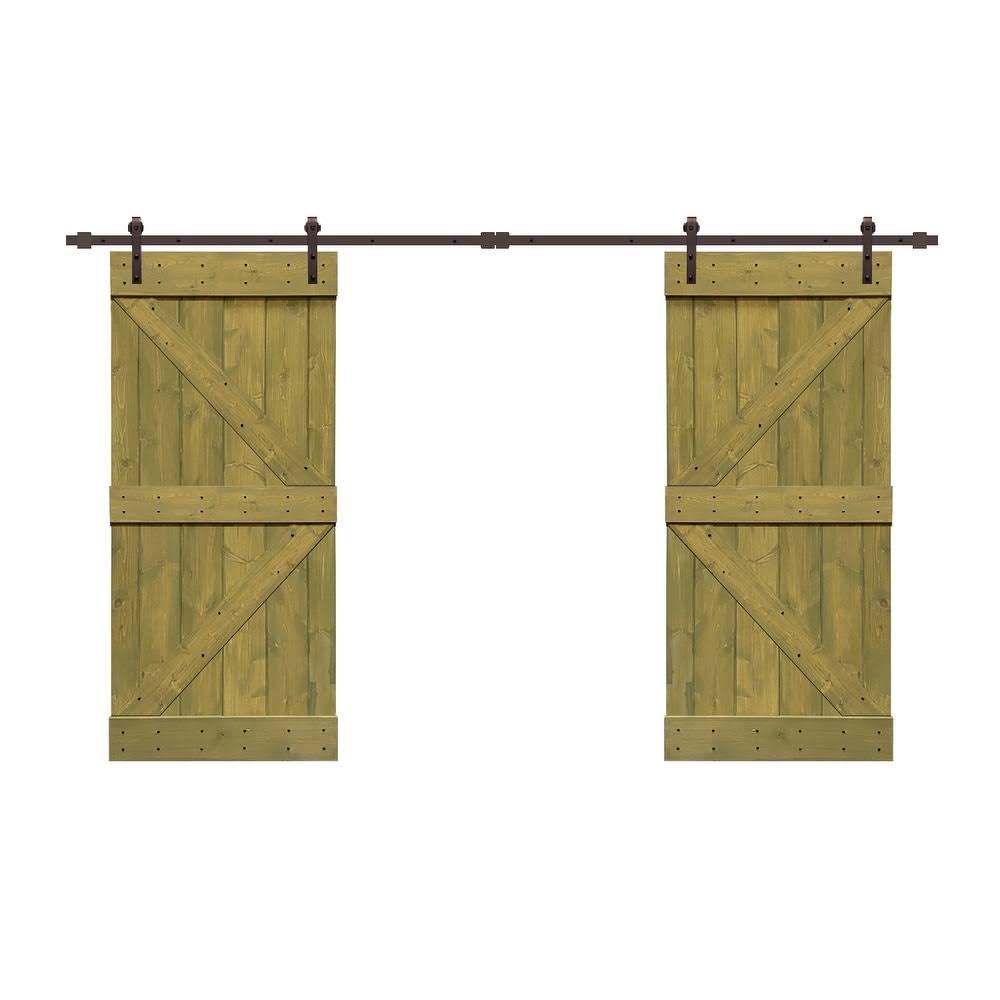 White Stained Solid Pine Wood Interior Double Sliding Barn Door with Hardware Kit X9798