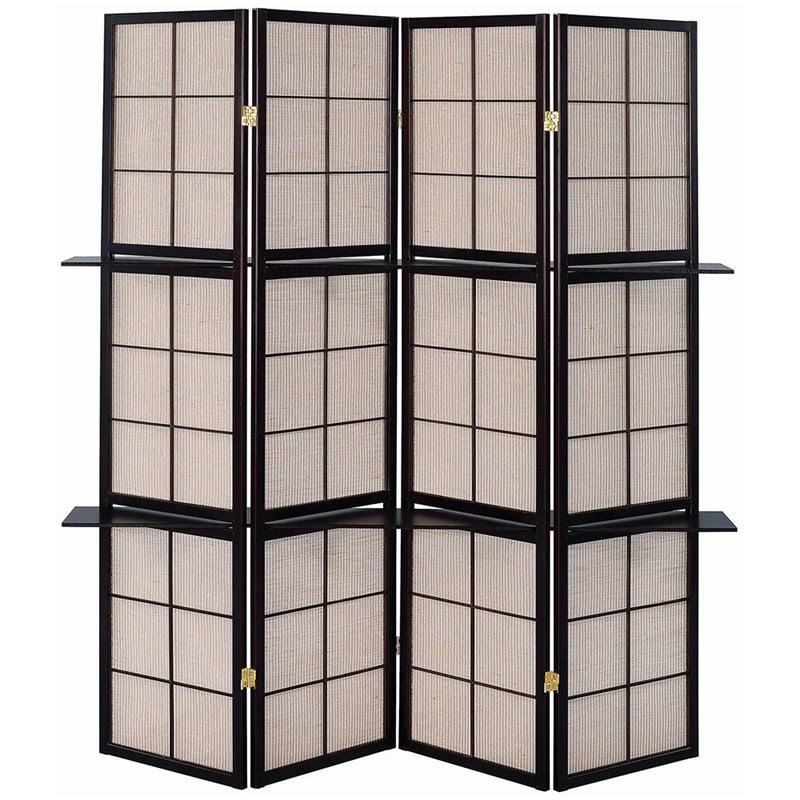 4 Panel 4 Shelf Room Divider in Tan and Cappuccino K6119