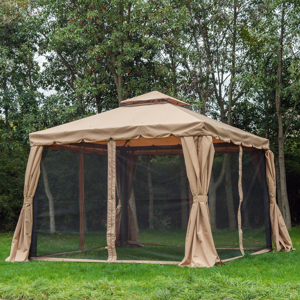 10'x10' Aluminum Outdoor Gazebo Canopy Tent with Mesh Sidewalls I124
