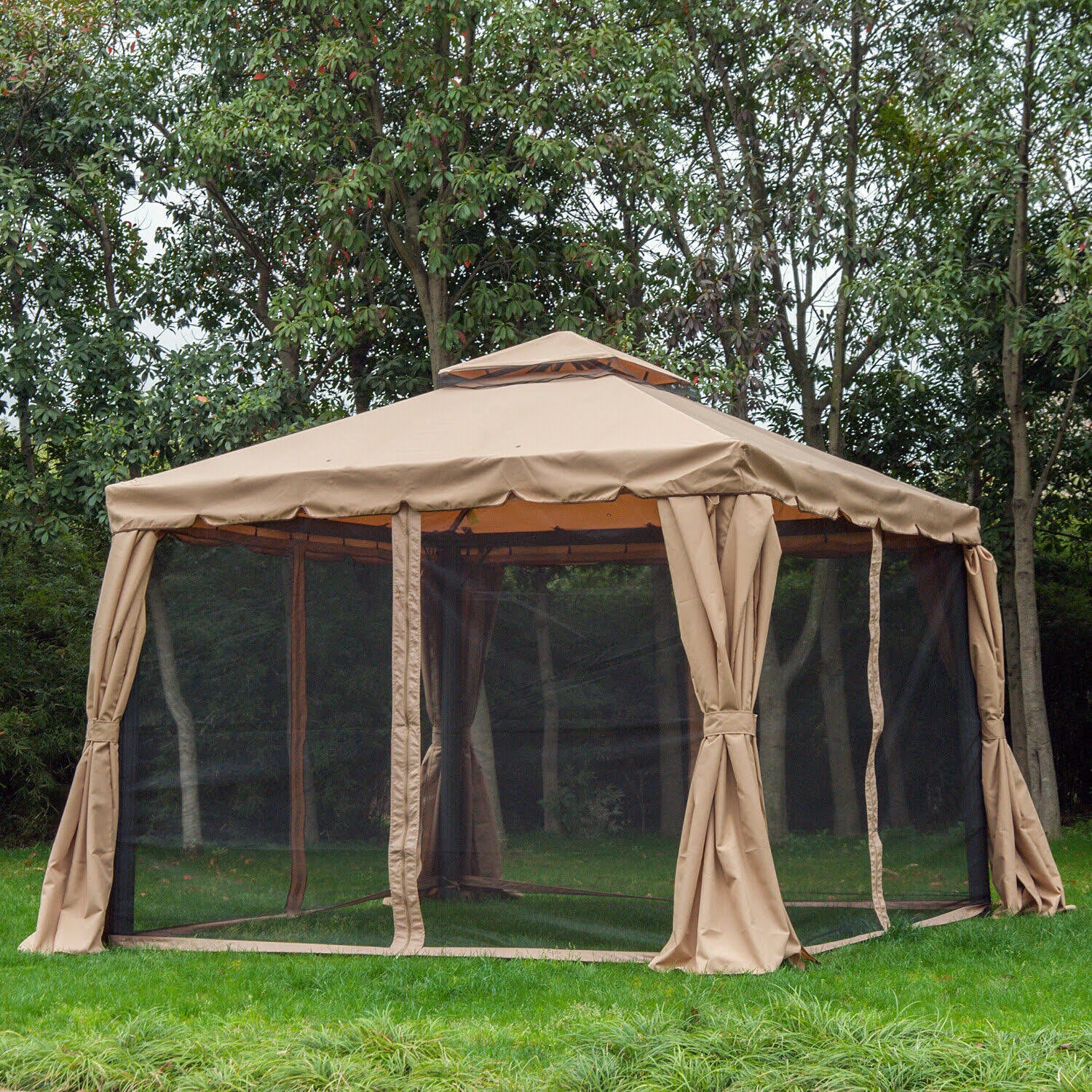 10'x10' Aluminum Outdoor Gazebo Canopy Tent with Mesh Sidewalls I124