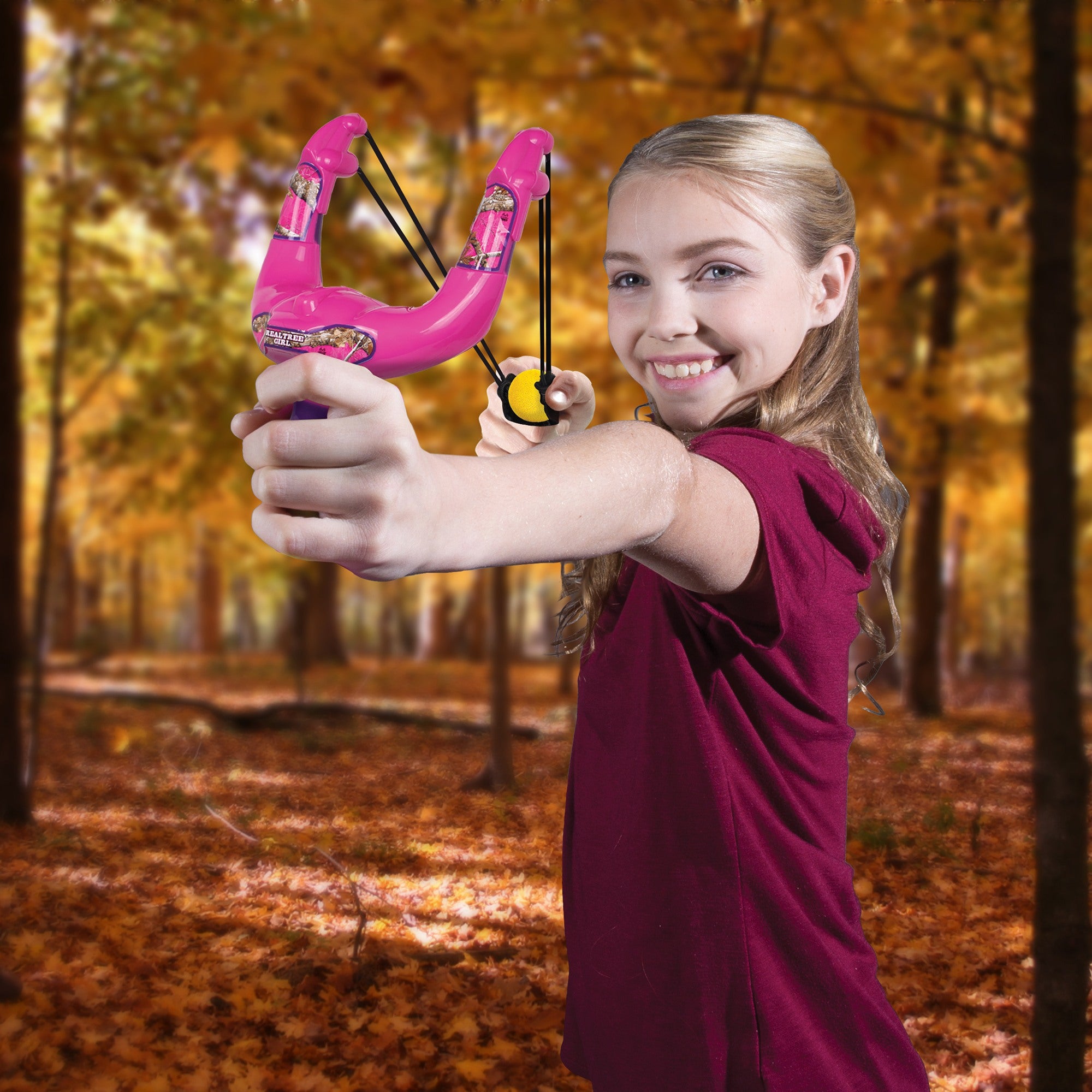 Pink Toy Slingshot Set with 6 Foam Balls & 3 Can Targets J702