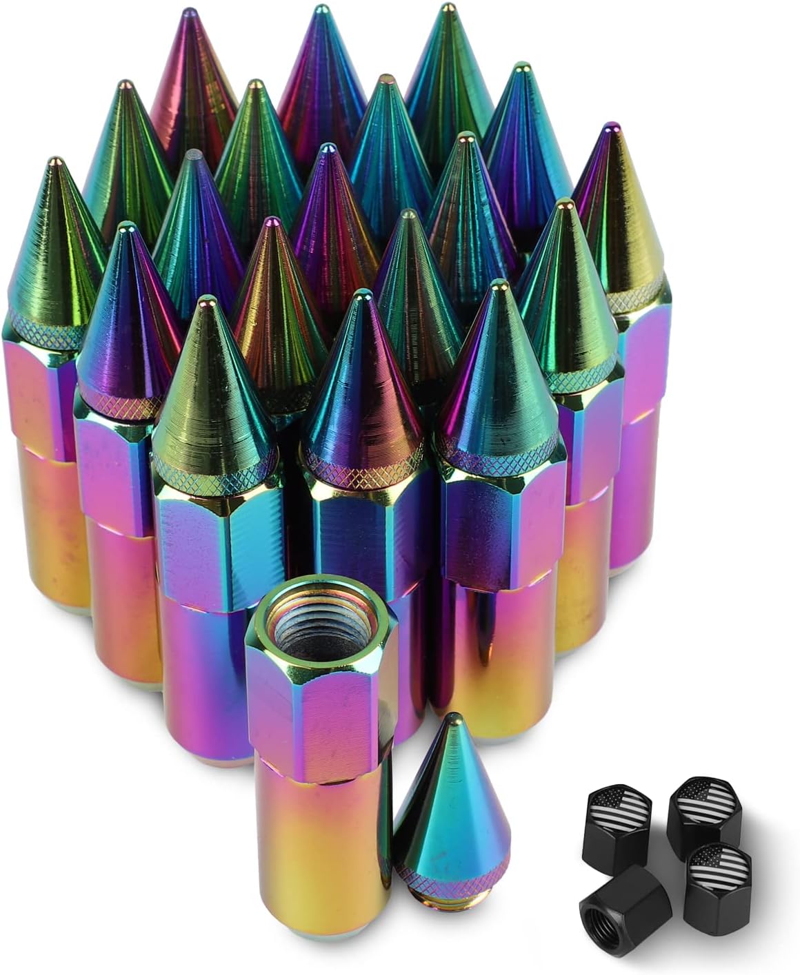 M12x1.5 Steel Spikes Lug Nut 20PCS Wheel Rimes Neo Chrome Pack of 2 B2152