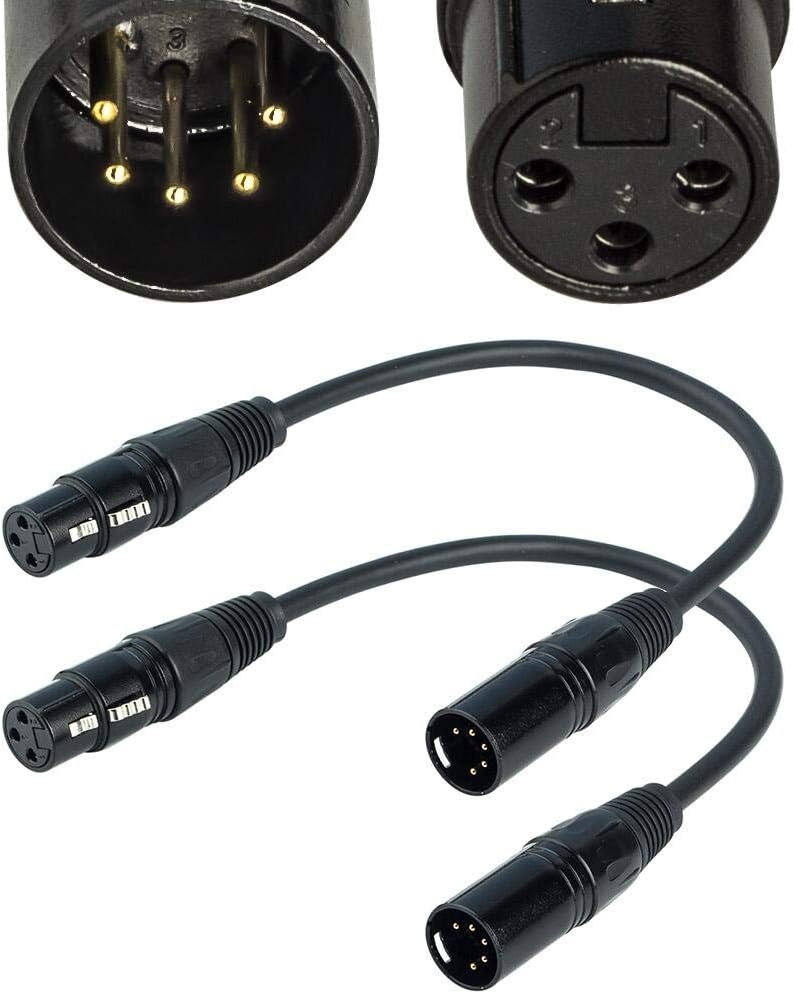 DMX Lighting Cable 5 Pin Male to Female, 1.5M/5FT, Pack of 2 W902