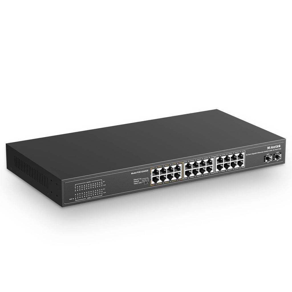 24 Port PoE Switch with 2 Gigabit Uplink Ethernet Port, 400W, Rackmount Unmanaged PoE+ K654