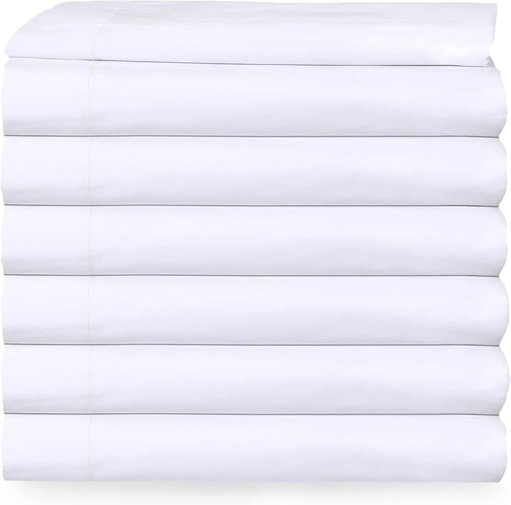 24 Queen Flat Sheets Bright White Percale Hotel Linen F87863