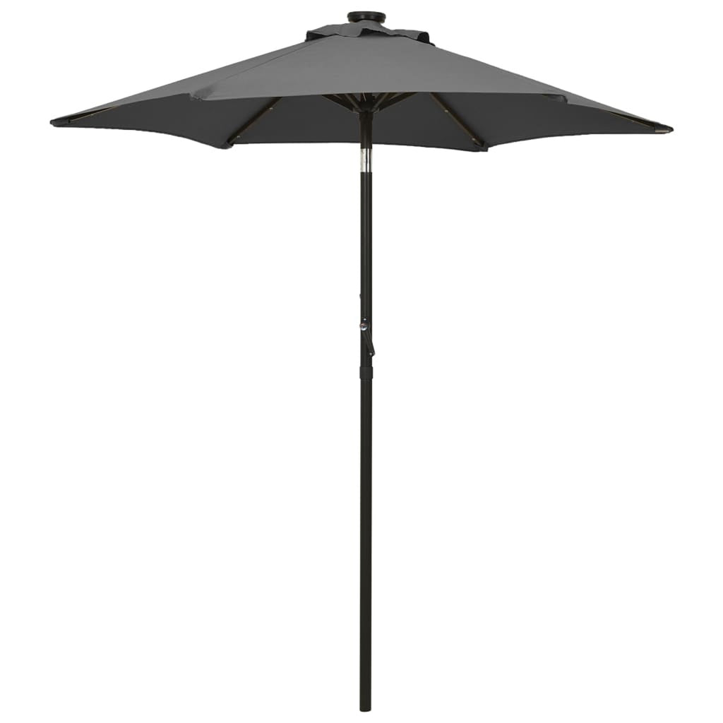 Anthracite Garden Folding Beach Umbrella with LED Lights and Aluminum Pole M4255