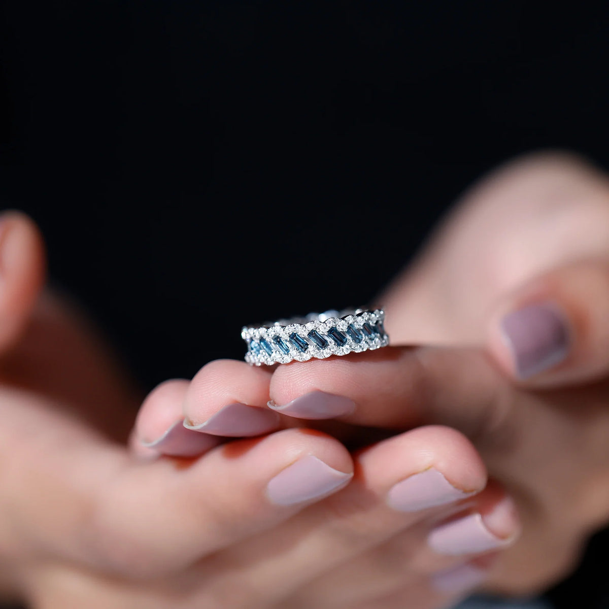London Blue Topaz Diamond 925 Sterling Silver Eternity Band Ring T288285