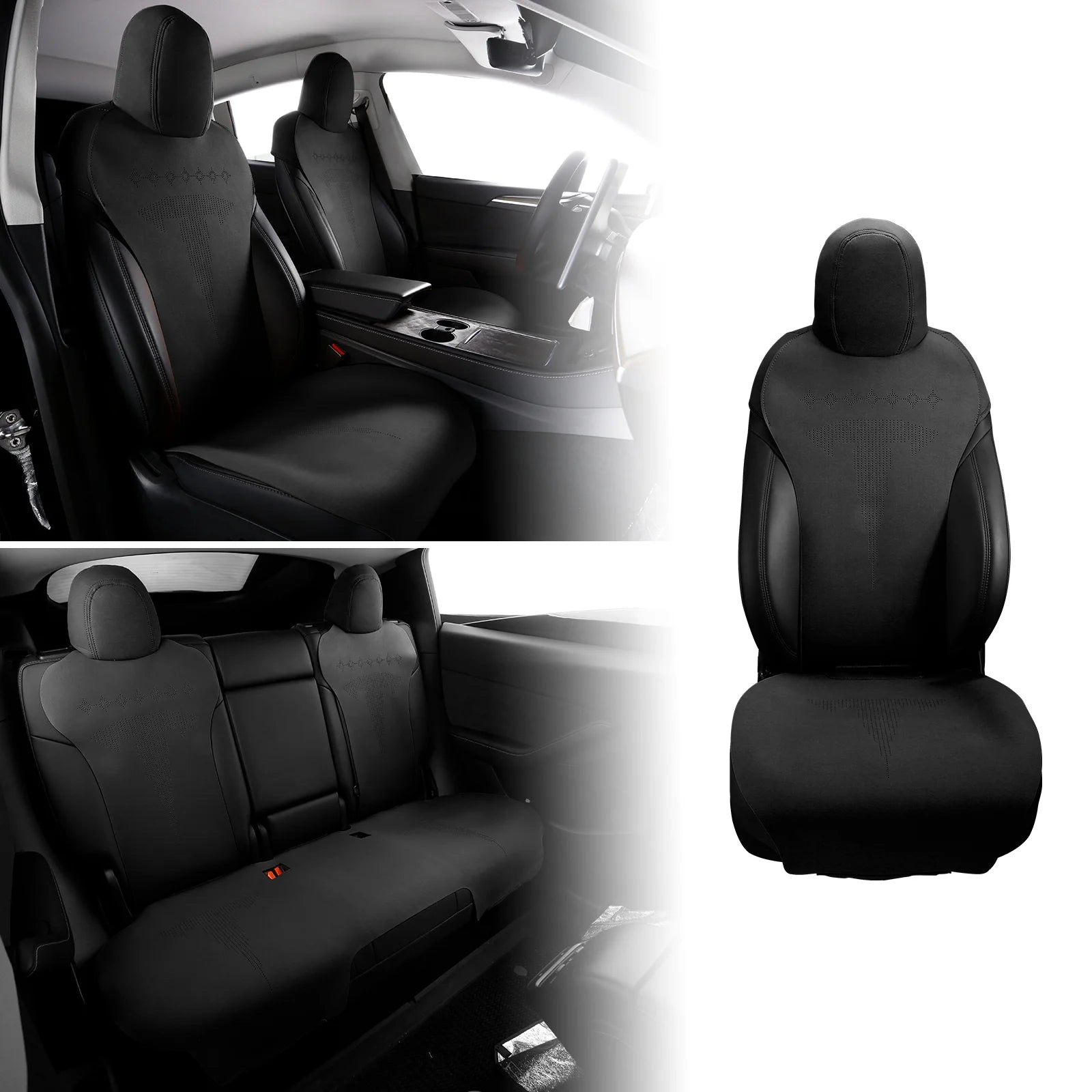 Black Suede Leather Seat Cover Cushion Protectors W322385