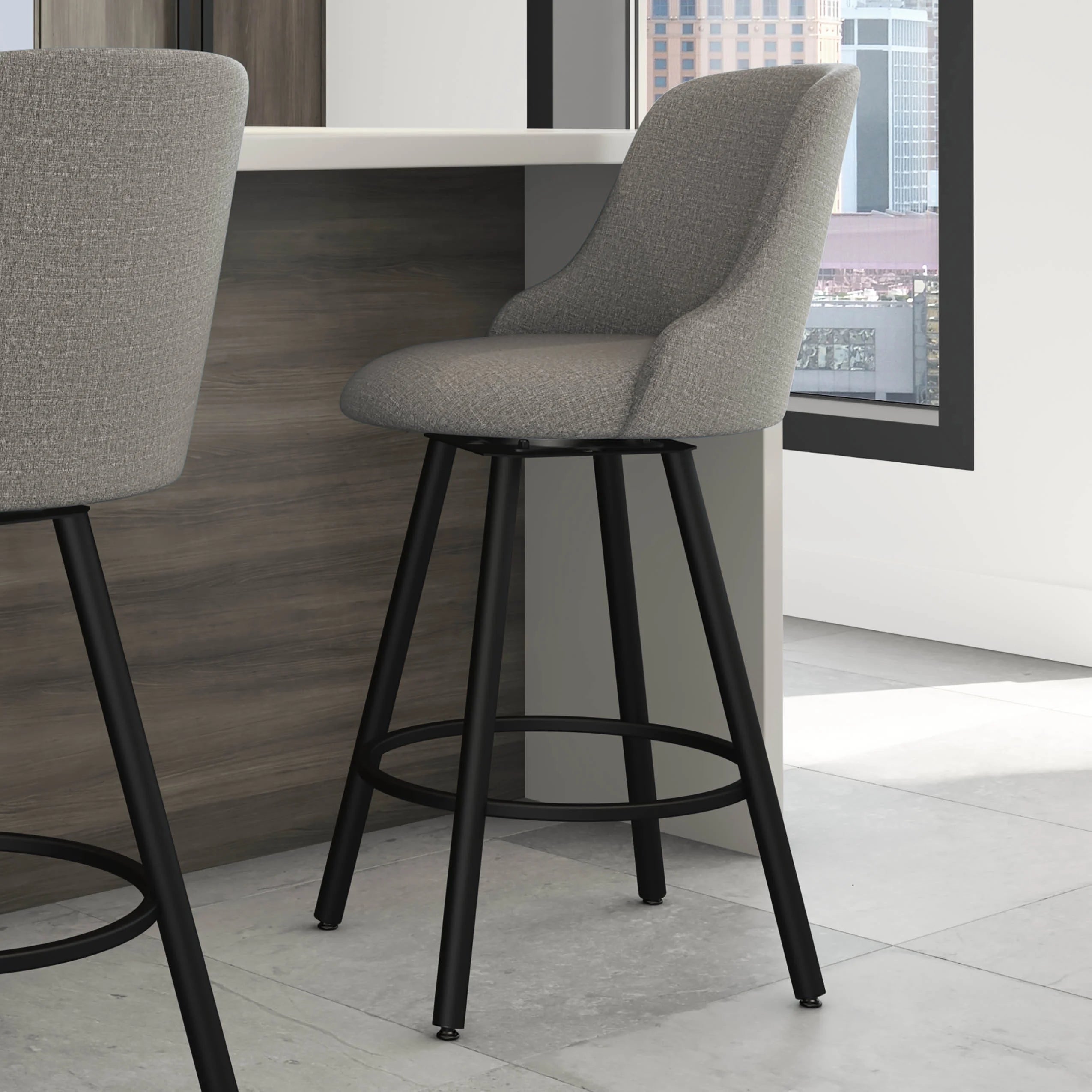Swivel Counter Stool - Silver Grey Polyester / Black Metal G787344